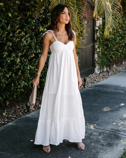 Monaco Shoulder Tie Maxi Dress - White | VICI