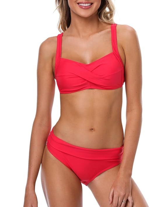 ATTRACO Bikini Swimsuit for Women Wireless Backless Two Pieces Swimwear Bikini Set | Amazon (US)