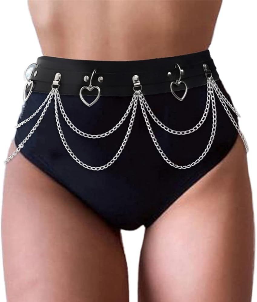 Reetan Punk Body Chains Black Layered Waist Chain Leather Belt Belly Chains Rave Party Body Jewel... | Amazon (US)