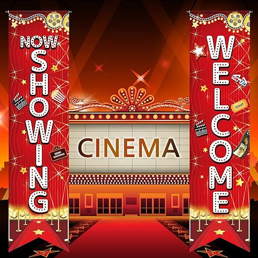 2Pcs Movie Night Party Decorations Porch Sign Banner Movie Theme Wall Decor Welcome Now Showing M... | Amazon (US)