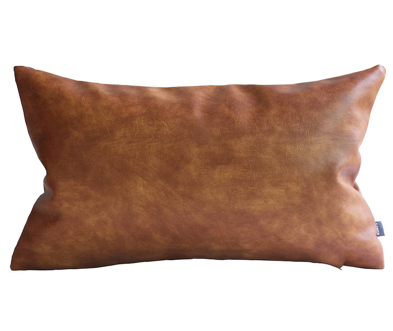 Cognac Brown Faux Leather Throw Pillow Cover Tan Pillow Cover Decorative For Couch Boho Throw Pil... | Etsy (US)