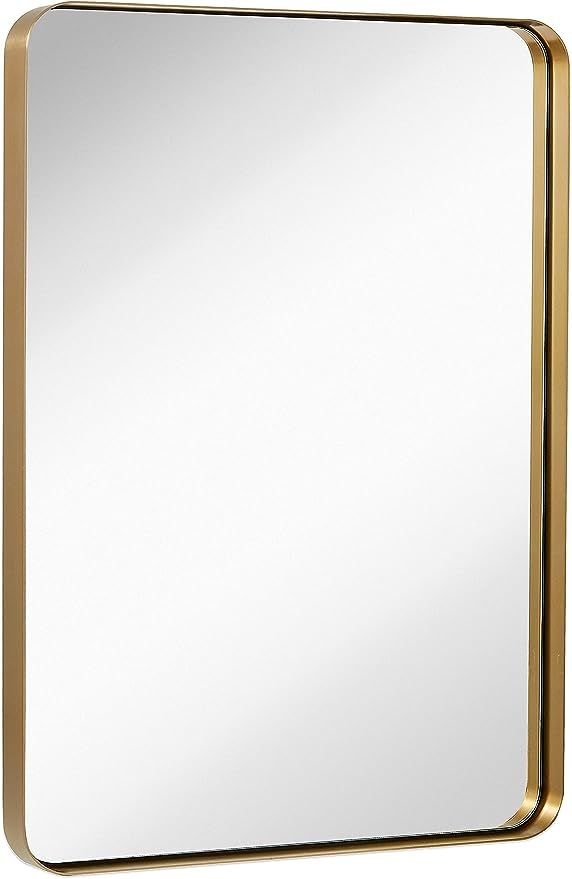 Hamilton Hills Contemporary Brushed Metal Wall Mirror | Glass Panel Gold Framed Rounded Corner De... | Amazon (US)