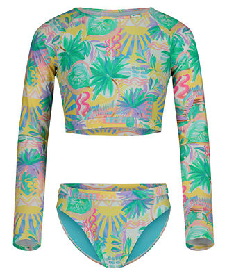 RoxyGirls' 7-16 Swimsuit Printed Rash Guard and Bottom, 2-Piece Set | Macy's