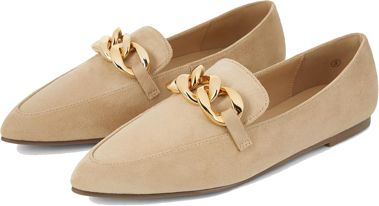 Womens Pointed Toe Flats Shoes Slip On Loafers Dressy Comfort Office Chain Penny Loafers | Amazon (US)