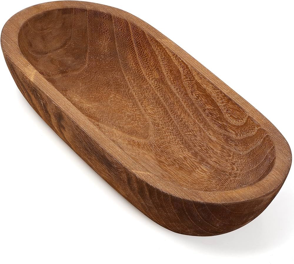 Brown Oblong Wooden Dough Bowl, Paulownia Wood, Decorative Bowl for Home Decor, Bowl for Serving ... | Amazon (US)