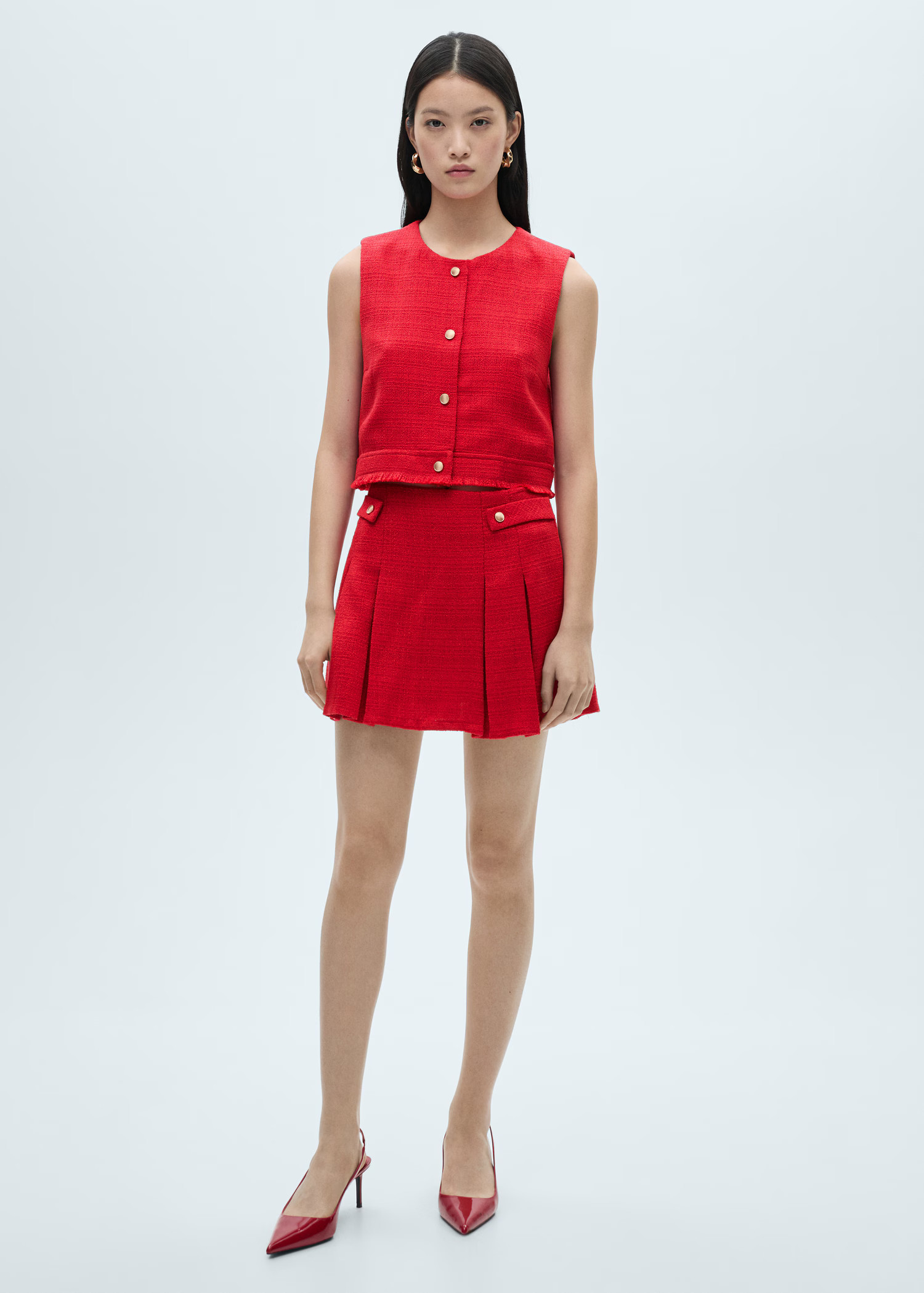 Tweed pleated skirt - Women | MANGO United Kingdom | MANGO (UK)