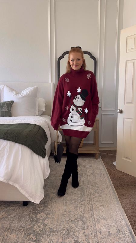 Amazon ugly sweater dress☃️ got an ugly christmas sweater party to go too? Here is a really cute option! The snowflakes light up!

sizing: I got a large and normally a smalll

#LTKHoliday #LTKSeasonal #LTKVideo