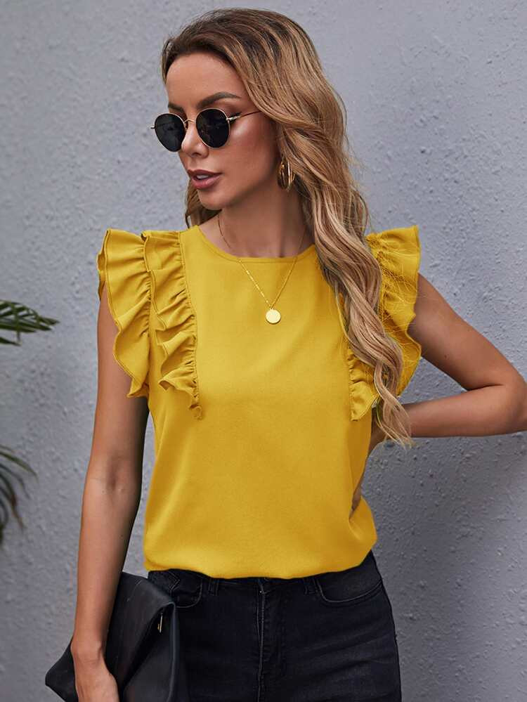 SHEIN Ruffle Armhole Solid Top | SHEIN