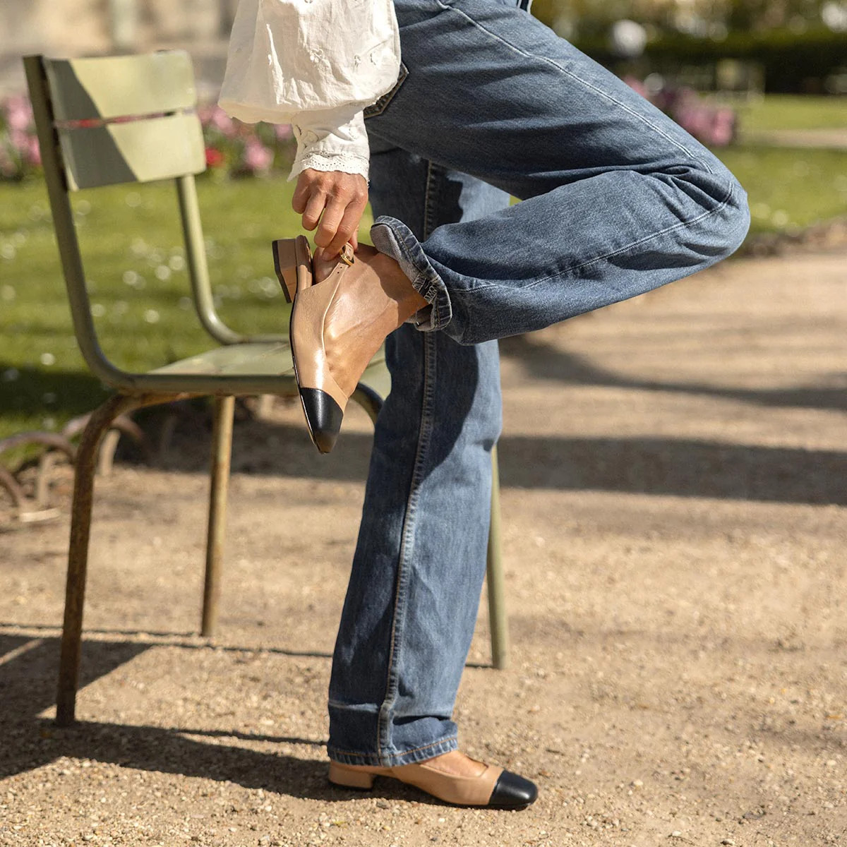 The Darcy Slingback - Dune and Black Nappa | Margaux