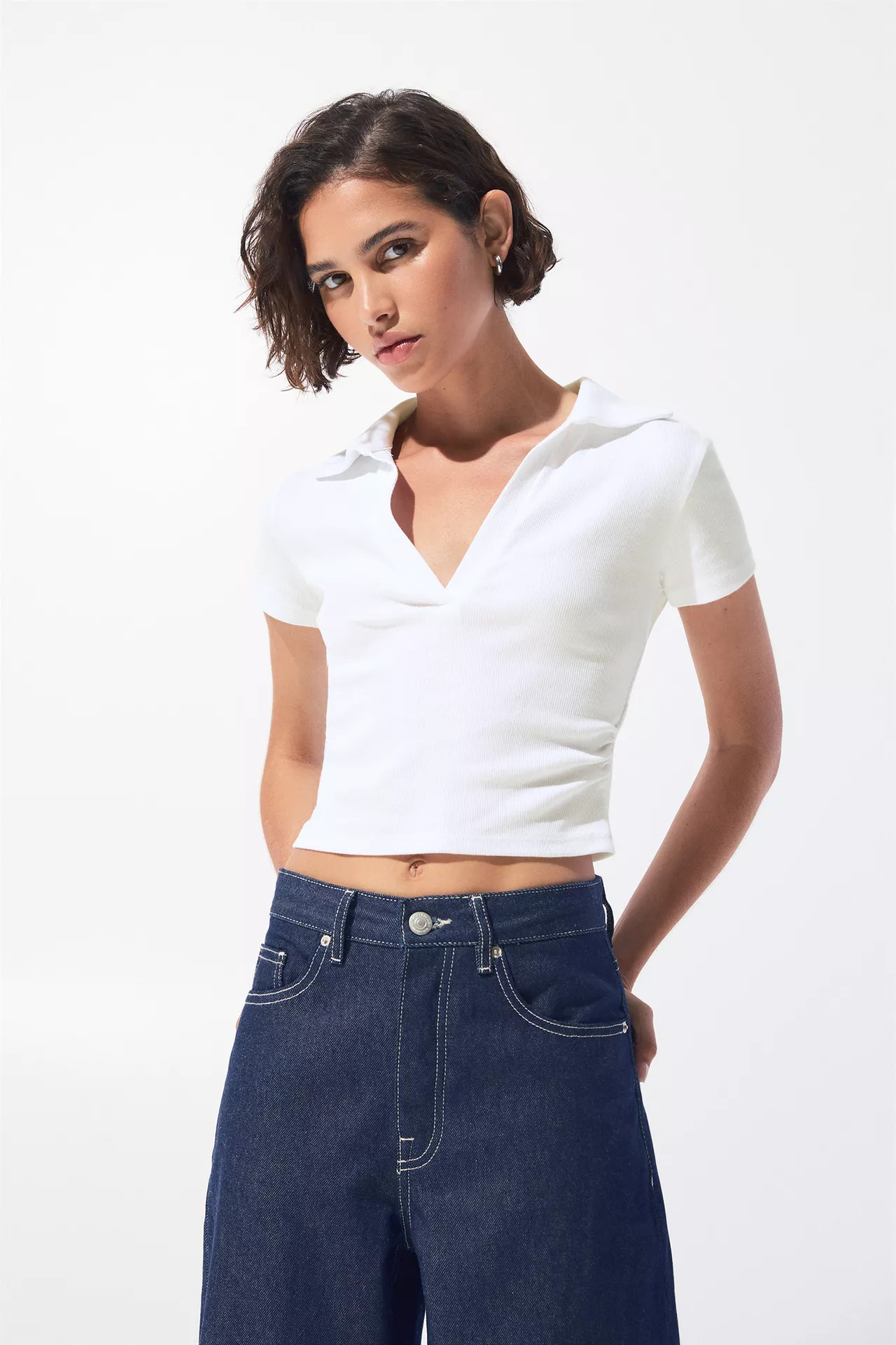 Short sleeve cropped polo shirt | PULL and BEAR UK