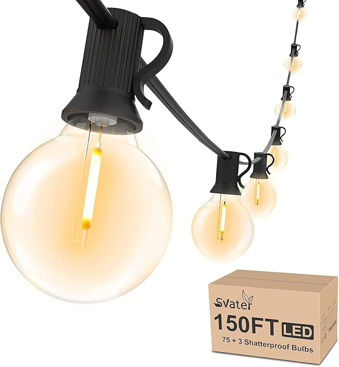 Svater Outdoor String Lights 150 FT, Patio Light with 78 Shatterproof LED Bulbs, Outside Plastic ... | Amazon (US)