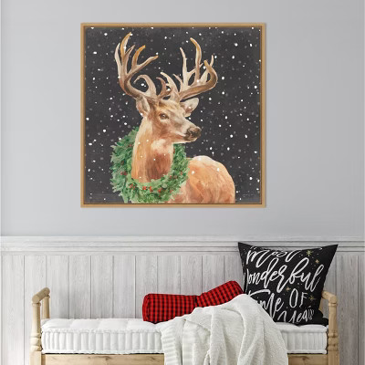 Amanti Art 30"x30" Woodland Holidays Stag Black by Danhui Nai Framed Canvas Wall Art Print | Target