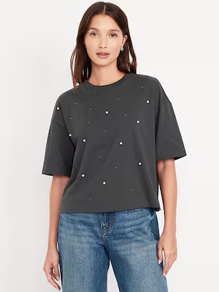 Oversized Crew-Neck Embellished T-Shirt | Old Navy (US)