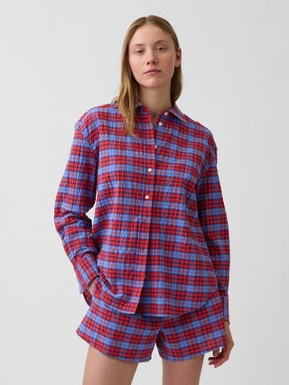 Seersucker Plaid Oversized Shirt | Gap (CA)