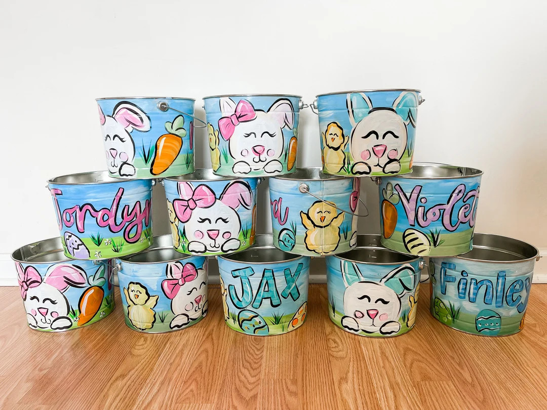 Painted Easter Bucket | Personalized Easter Basket | Easter Bucket | Easter Basket | Easer Pail |... | Etsy (US)