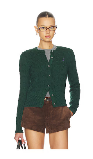 Cable Knit Cotton Crewneck Cardigan in Moss Agate | Revolve Clothing (Global)