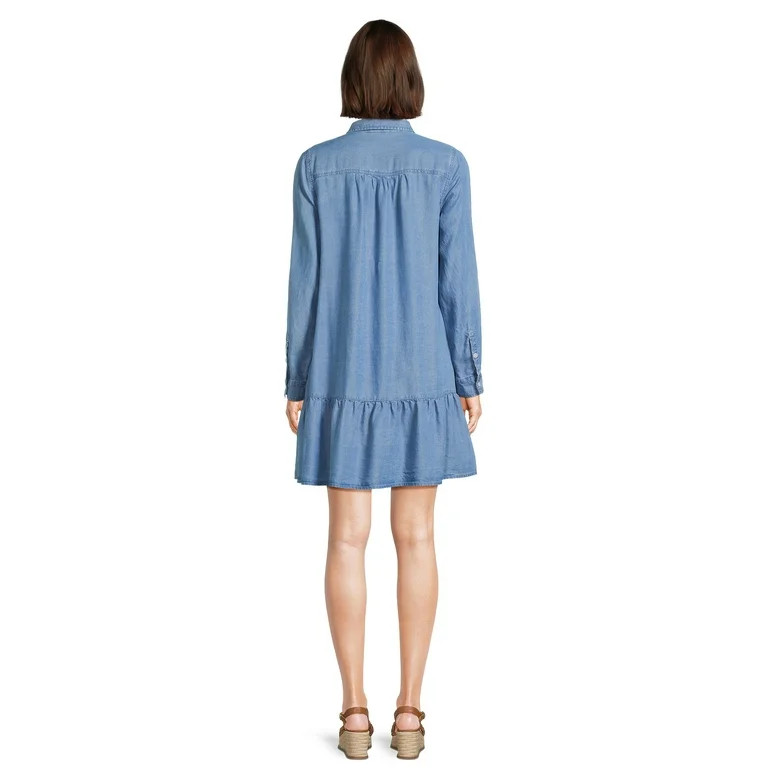 Time and Tru Women's Mini Shirt Dress with Long Sleeves, Sizes XS-3XL | Walmart (US)