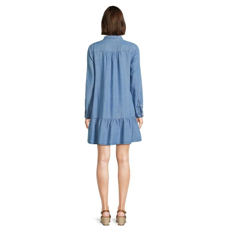 Time and Tru Women's Mini Shirt Dress with Long Sleeves, Sizes XS-3XL - Walmart.com | Walmart (US)