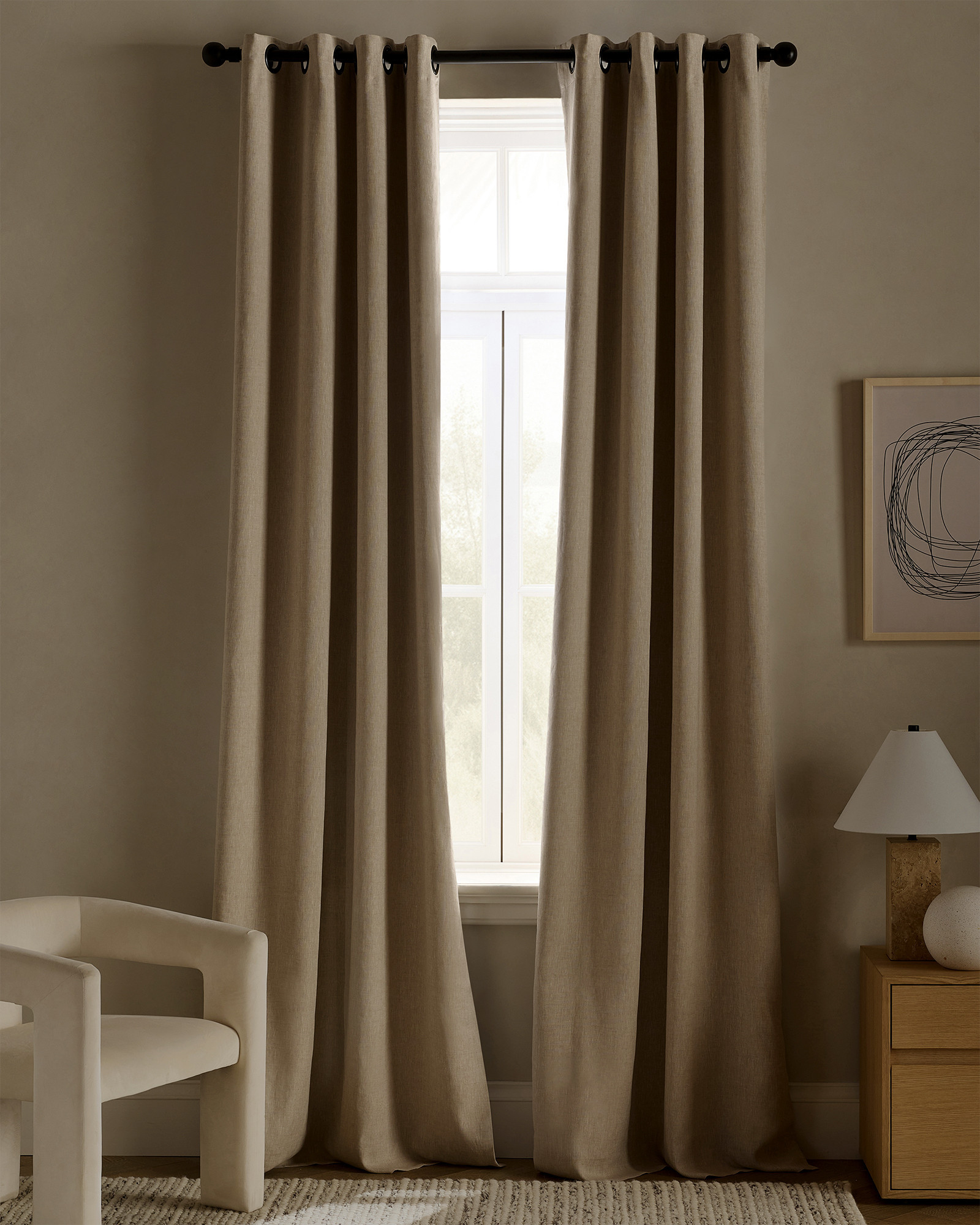 Quince | European Linen Grommet True Blackout Curtain in Flax, Size 48x96 | Quince