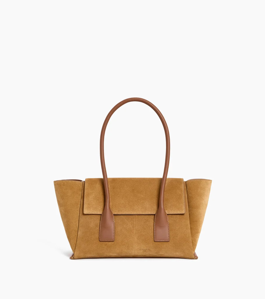 Sac cabas moyen modèle à rabat Elena en refente de velours | Le Tanneur