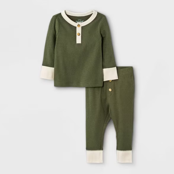 Baby Boys' 2pc Rib Striped Top & Bottom Set - Cat & Jack™ Olive Green 12M | Target