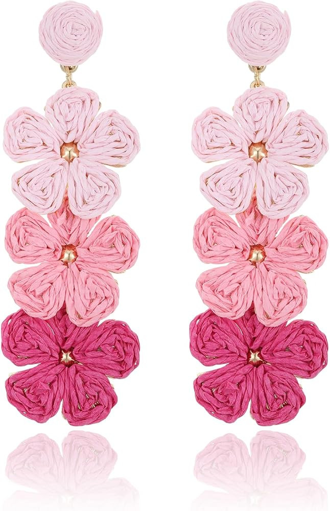 Raffia Flower Earrings, Raffia Straw Wrapped Flower Drop Dangle Earrings Summer Tropical Beach Je... | Amazon (US)