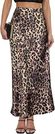 TEDDIFY Satin Maxi Skirt High Waisted Silk Leopard Long Skirts for Women | Elastic Waistband, A-L... | Amazon (US)