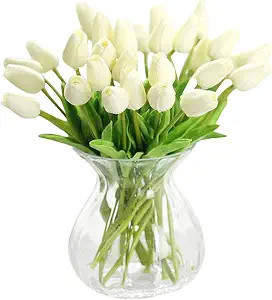30 pcs Real-Touch Artificial Tulip Flowers Home Wedding Party Decor (Off White) | Amazon (US)