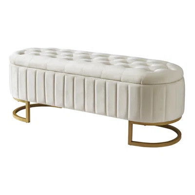 Elegant Upholstered Velvet Storage Ottoman With Button-Tufted,Storage Bench With Metal Legs For Bedroom,Living Room,Fully Assembled Except Legs,Beige | Wayfair North America