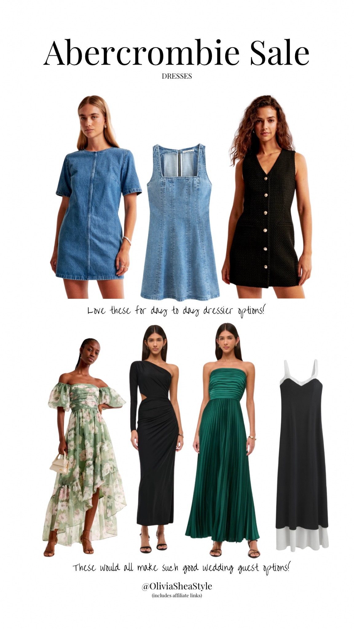 The best dresses in the Abercrombie sale! The top row is so fun for a dressy casual look for girls night or date night, and the bottom row would make such great wedding guest dresses! 

#LTKWedding #LTKFindsUnder100 #LTKParties