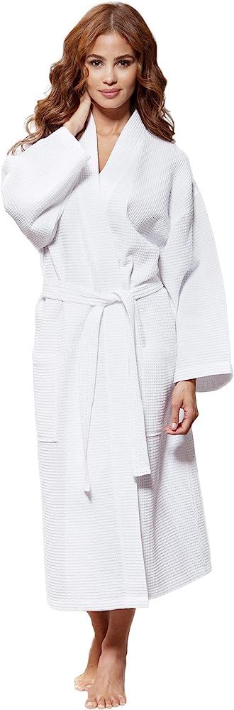 Turquaz Linen Lightweight Long Waffle Kimono Unisex Spa Robe | Amazon (US)