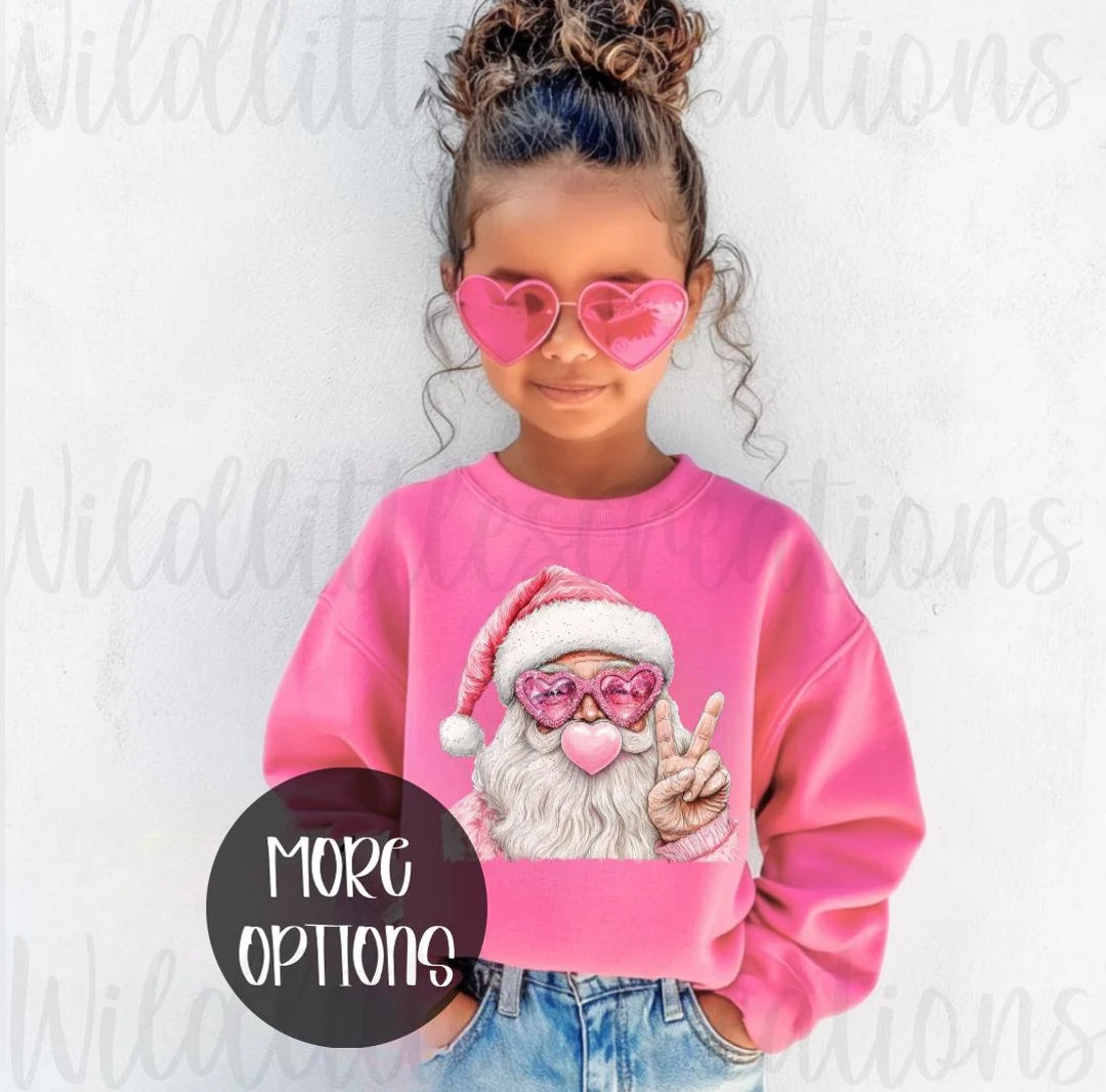 Youth Bubblegum Santa Sweatshirt Retro Santa Shirt Santa Blowing Gum Christmas Pullover Pink Todd... | Etsy (US)