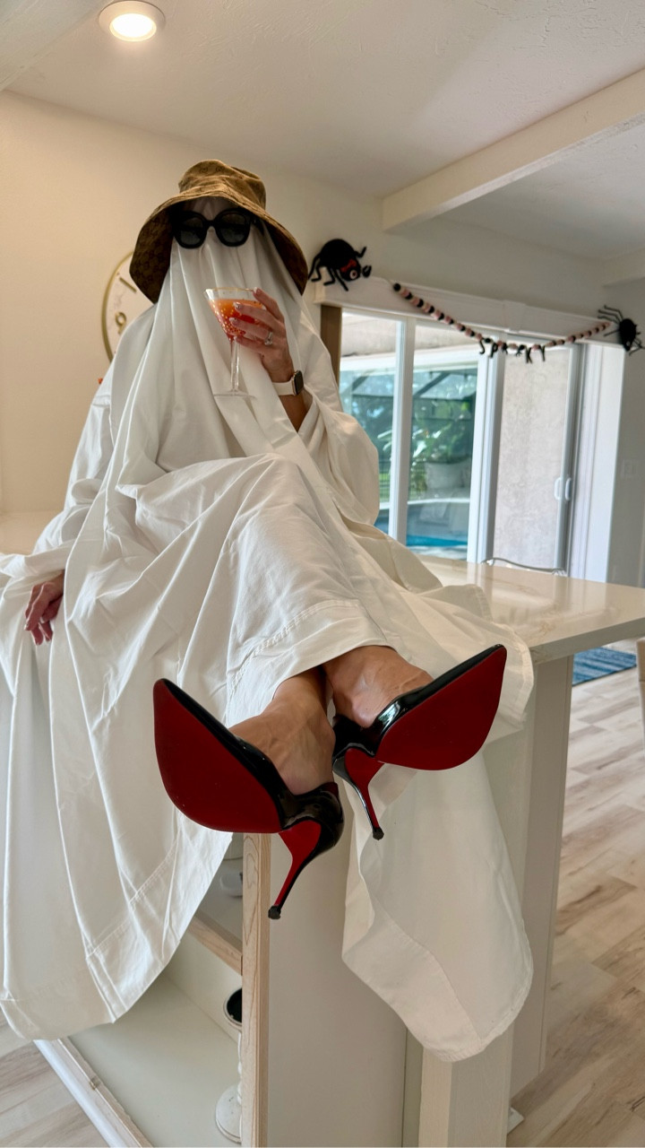 BOO-JEE GHOST 👻
Hat: Gucci bucket
Shoes: Louboutin Iriza 100 mm
Sunnies: Gucci 
THIS WAS MEANT TO BE A JOKE! 

#LTKHalloween #LTKShoeCrush #LTKStyleTip