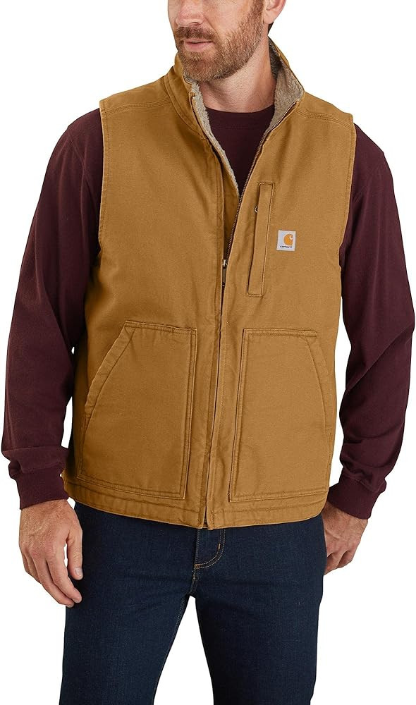 Carhartt Men's 104277 Washed Duck Mock Neck Vest - Sherpa Lined | Amazon (US)