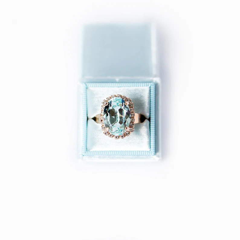 Light Azore 18mm Oval Halo Crystal Ring - Etsy | Etsy (US)