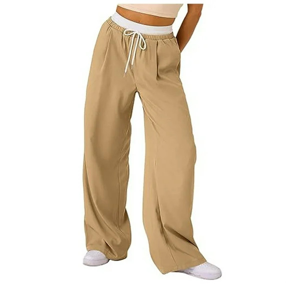 Womens Casual High Waist Wide Leg Pants with Drawstring Comfortable Relaxed Fit and Side Pockets ... | Walmart (US)