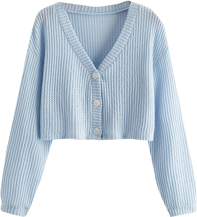 SweatyRocks Women's Long Sleeve Button Front V Neck Soft Knit Cardigan Sweaters | Amazon (US)