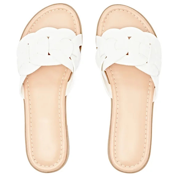 Women's Braided Flat Slide Sandals - Round Toe Cover Strap Detail, Easy Slip-On Rubber Sole Summe... | Walmart (US)