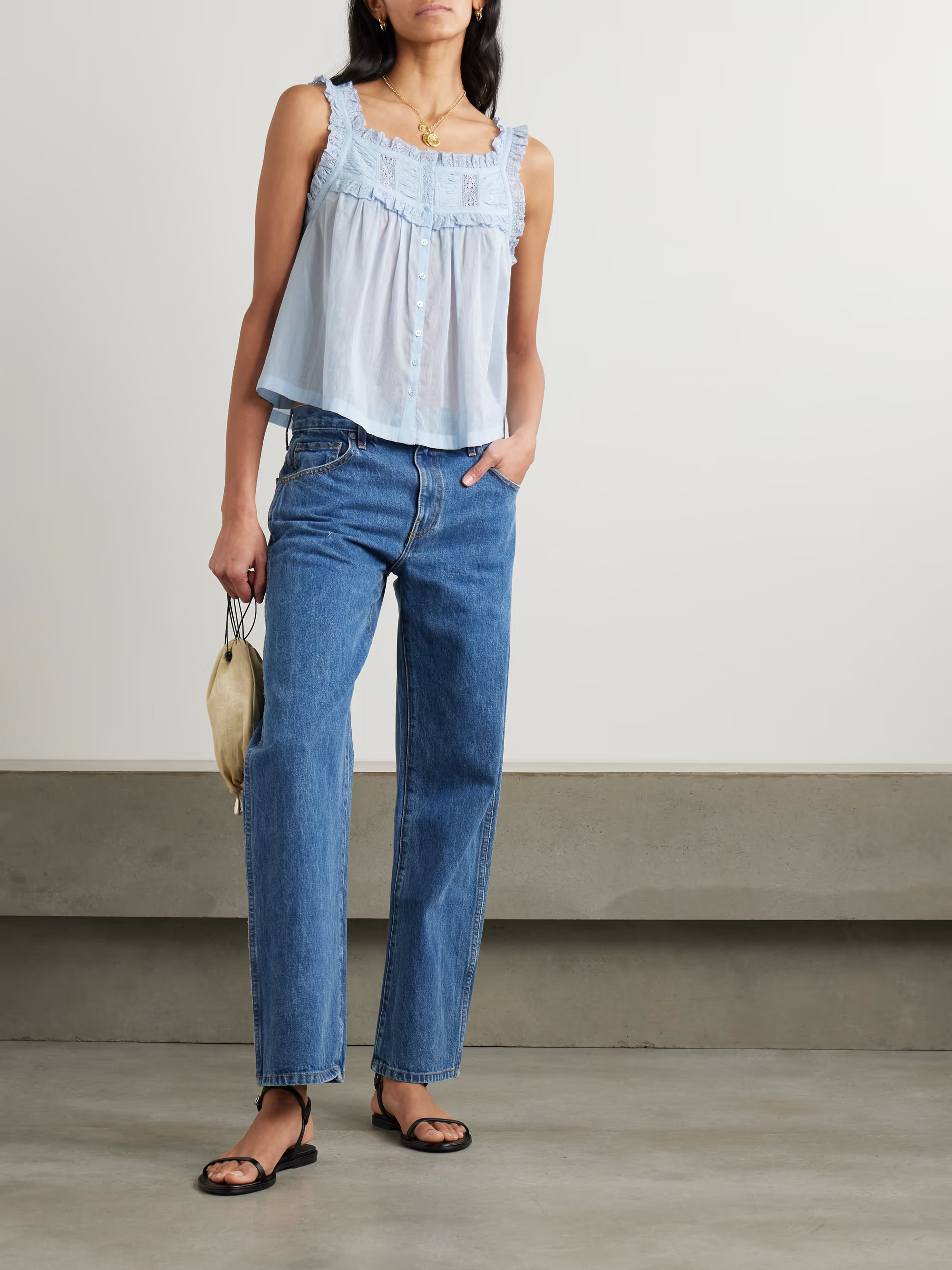 Fidella cropped lace-trimmed organic cotton-voile top | NET-A-PORTER APAC