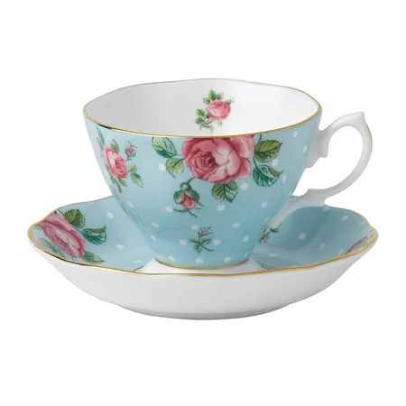 Formal Vintage Teacup and Saucer Boxed Set, Polka Blue, Fine Bone China By Royal Albert,USA | Walmart (US)