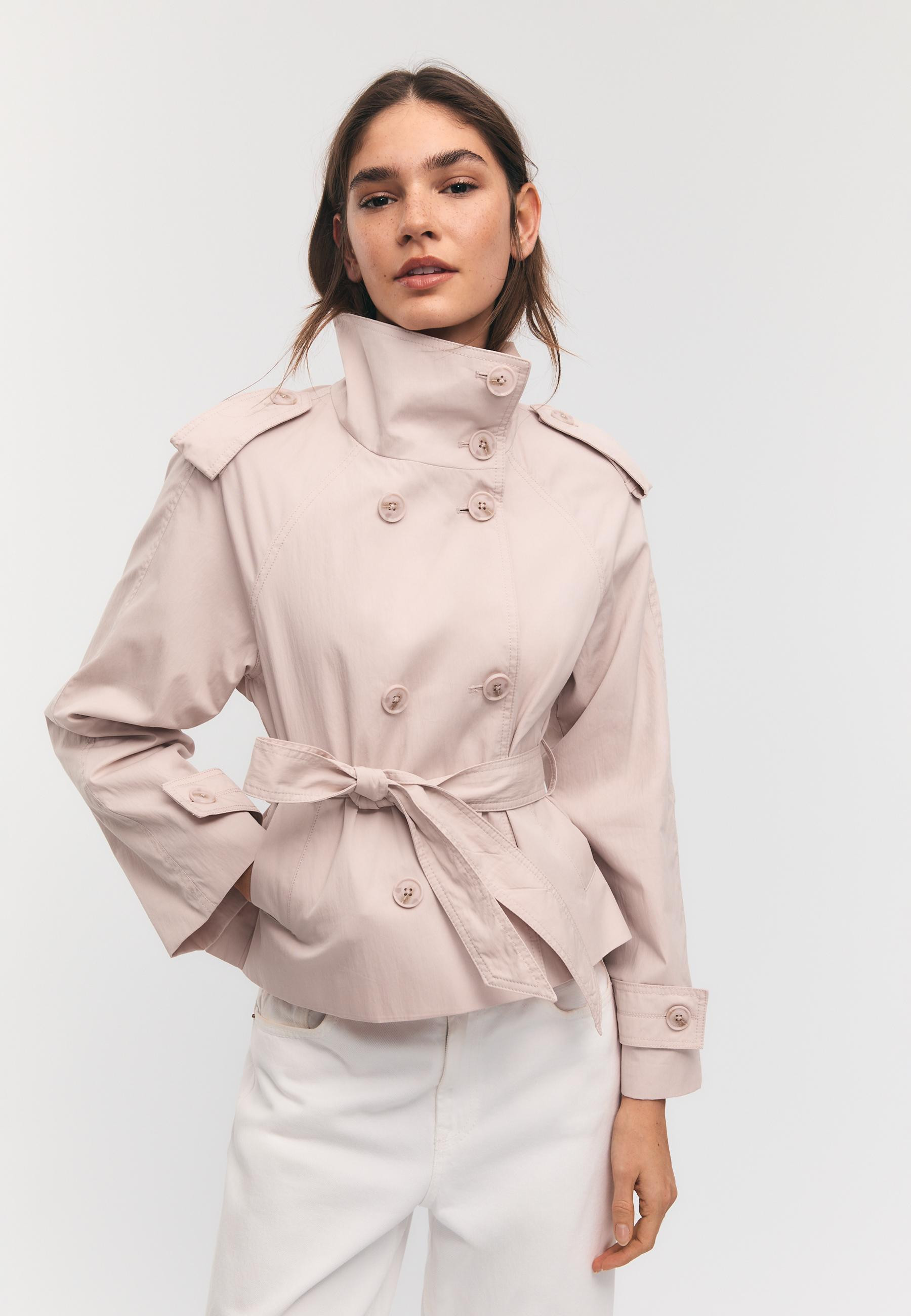 High-neck trench coat with belt - Women's Mocacos Nuevo | Stradivarius United Kingdom | Stradivarius (UK)