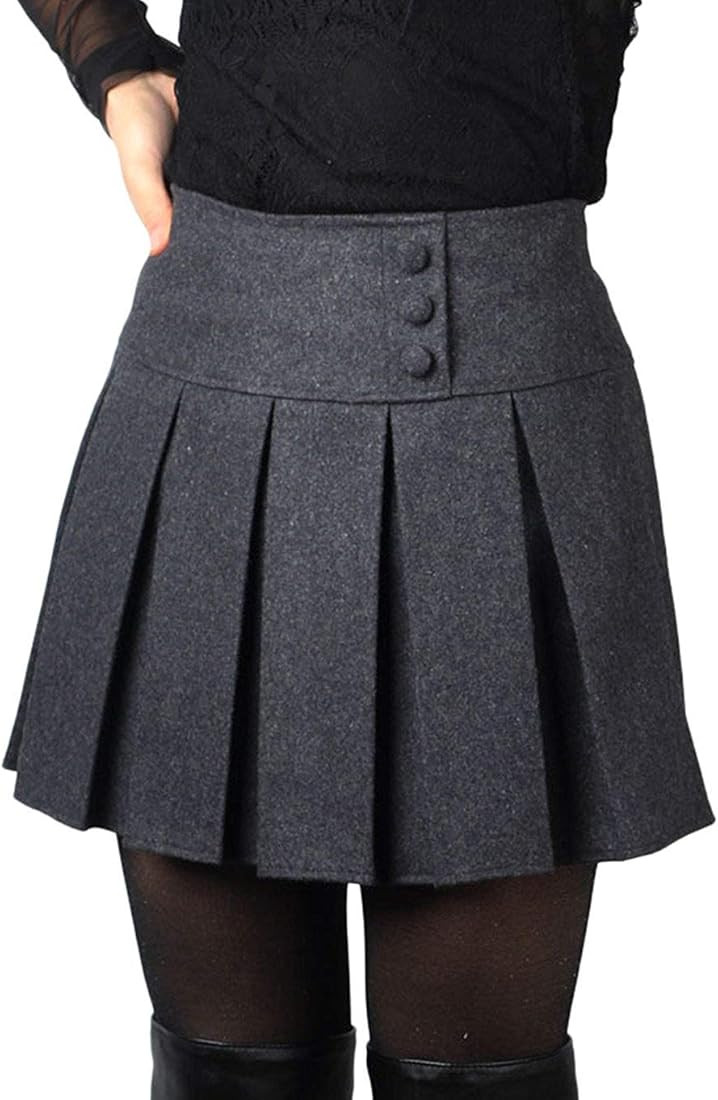 chouyatou Women's Casual Plaid High Waist A-Line Wool Pleated Short Skirt | Amazon (US)
