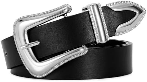 XZQTIVE Women's Leather Belt for Jeans Pants Dresses Fashion Ladies Western Leather Belt Silver B... | Amazon (US)