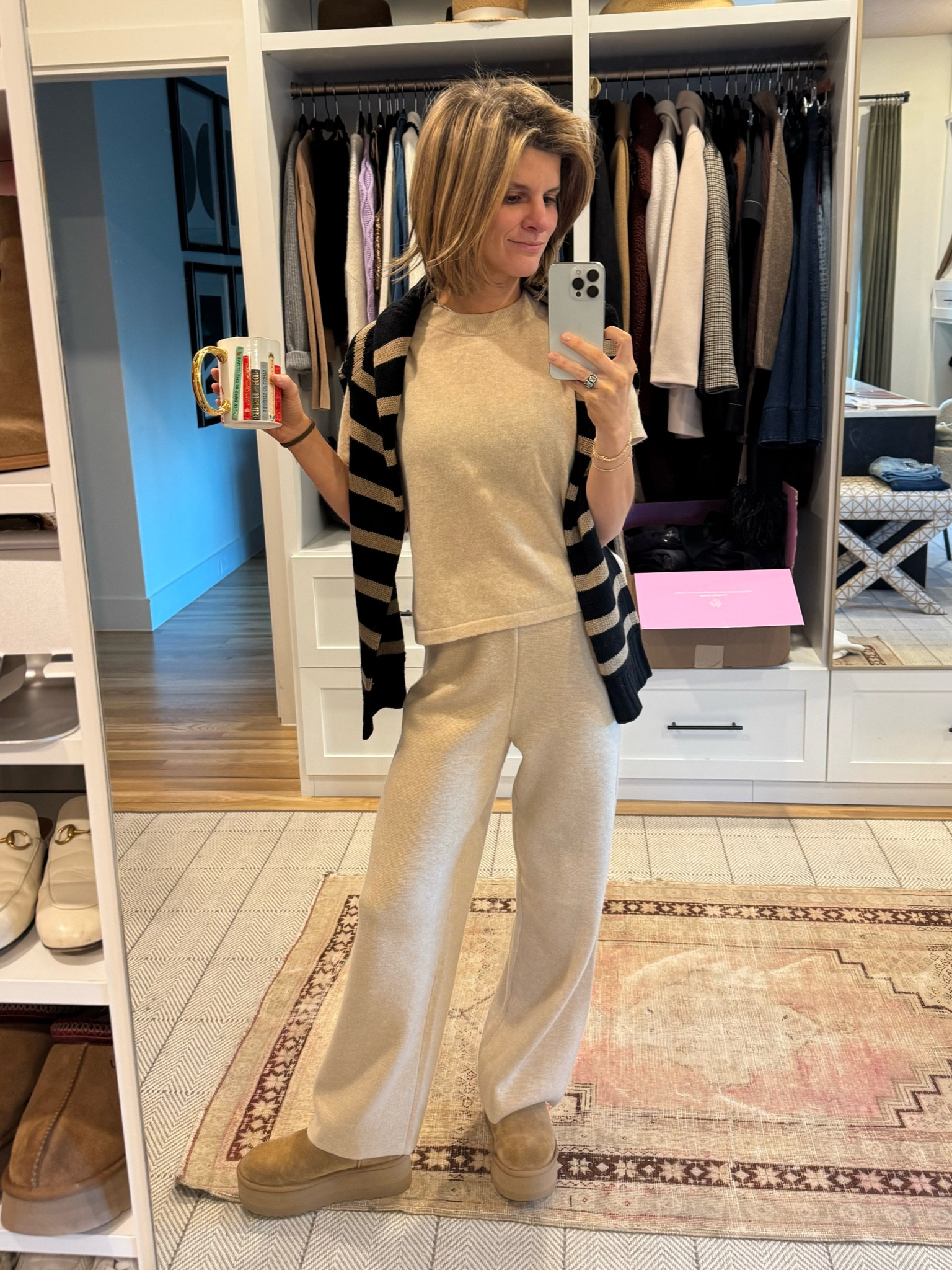 Wearing size small in set 
Sweater I’m wearing over shoulders doesn’t come in this color combo anymore but I linked the exact one 