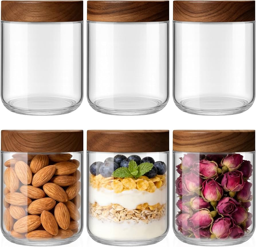 Bumobum 16 oz Overnight Oats Containers with Lids, Glass Mason Jars with Acacia Wood Airtight Lid... | Amazon (US)
