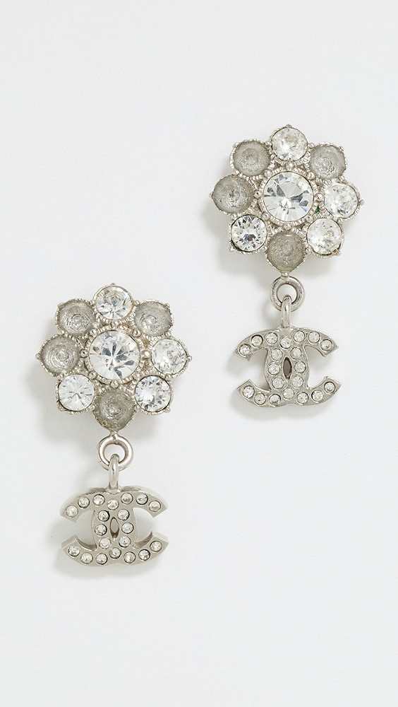 Chanel Silver Crystal CC Cluster Earrings | Shopbop