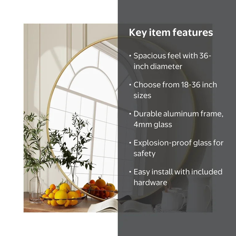 BEAUTYPEAK 36" Wall Mirror Bathroom Mirror Wall Mounted Round Mirror, Gold | Walmart (US)