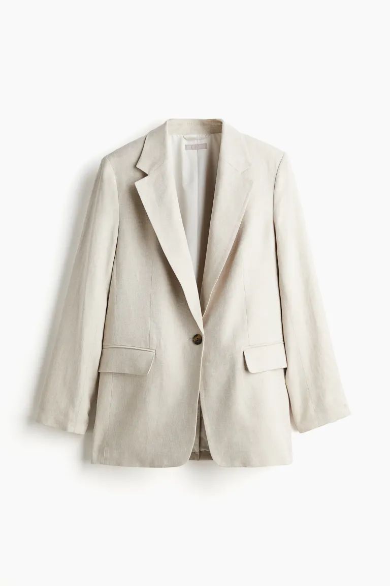 Linen-blend Blazer - Light beige - Ladies | H&M US | H&M (US + CA)