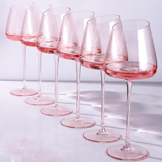 OUHT Pink Slanted Wine Glasses Set of 6, 18 oz Large Stemware for Red or White Wine, Elegant Drin... | Amazon (US)