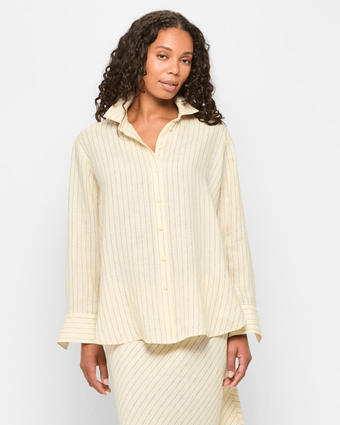 European Linen Long Sleeve Shirt - Butter Stripe | Target AU